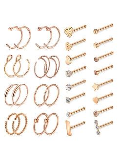 Surgical Stainless Steel 20G 8mm Nose Rings Hoop L Shaped Bone Screw Nose Rings Studs 32pcs Nose Piercing Jewelry Set