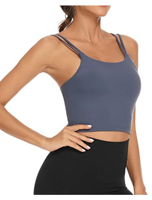 OVESPORT Sports Bras for Women Strappy Workout Tank Tops with Built in Bra Camisole Yoga Crop Tops Gym Activewear