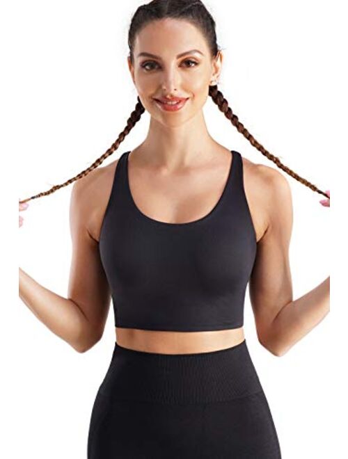 TrainingGirl Women Strappy Racerback Sports Bra Longline Yoga Crop Top Camisole Medium Support Wirefree Padded Workout Bra