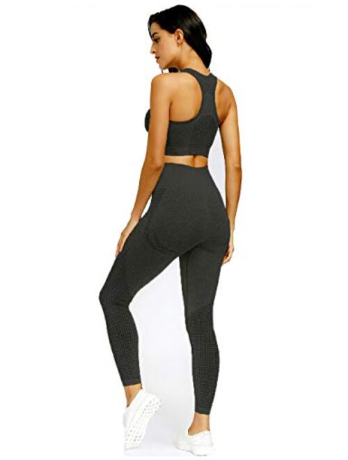 Toplook Women Seamless Yoga Workout Set 2Pcs Outfits Gym Leggings and Sports Bra