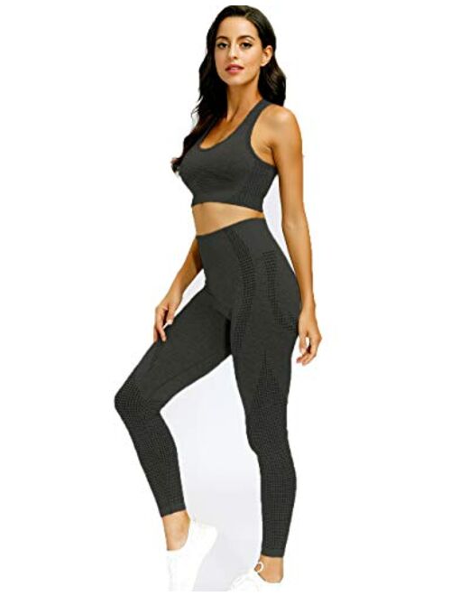 Toplook Women Seamless Yoga Workout Set 2Pcs Outfits Gym Leggings and Sports Bra