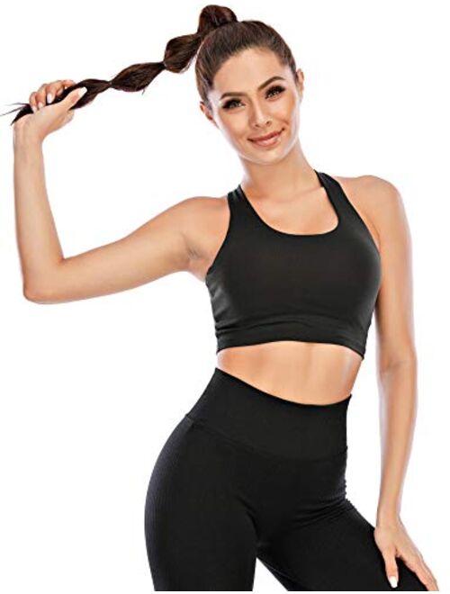RUNNING GIRL Womens Longline Sports Bra Workout Crop Tank Tops Built in Bra Padded Medium Support Yoga Bra