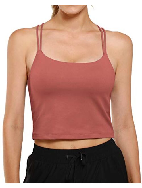 G4Free Padded Sports Bra Athletic Tank Tops for Women Yoga Crop Top Cami with Built-in Bra Workout Gym Sleeveless Shirts