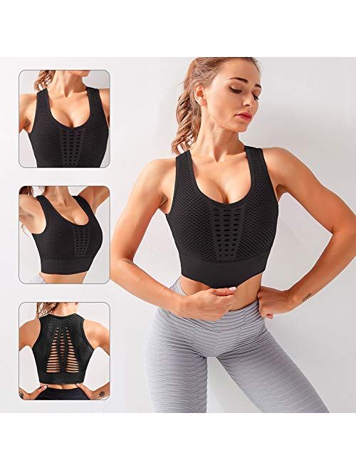 Buy Botel Mesh Sports Bra for Women Front/Back Cutout Workout Seamless Sports Yoga Crop Top