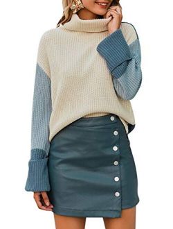 Women's Casual Long Sleeve Turtleneck Sweater Pullover Knit Jumper