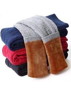 DCOIKO Girls Pants Velvet Skinny Warm Thick Leggings Fleece Lined Elastic Waist Knitting Trousers