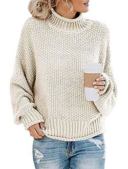 futurino Women's Crew Neck Solid Long Drop Sleeves Loose Knit Pullover Sweaters