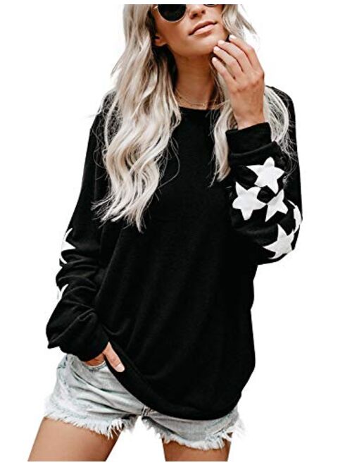 Blooming Jelly Womens Knit Pullover Sweaters Crewneck Long Sleeve Star Print Lightweight Cute Top