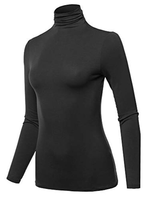 SSOULM Women's Slim Lightweight Long Sleeve Pullover Turtleneck Shirt Top with Plus Size