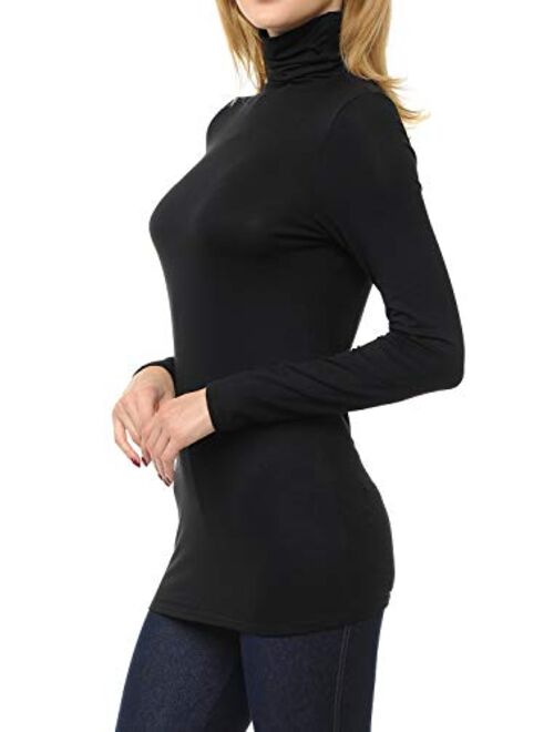 SSOULM Women's Slim Lightweight Long Sleeve Pullover Turtleneck Shirt Top with Plus Size