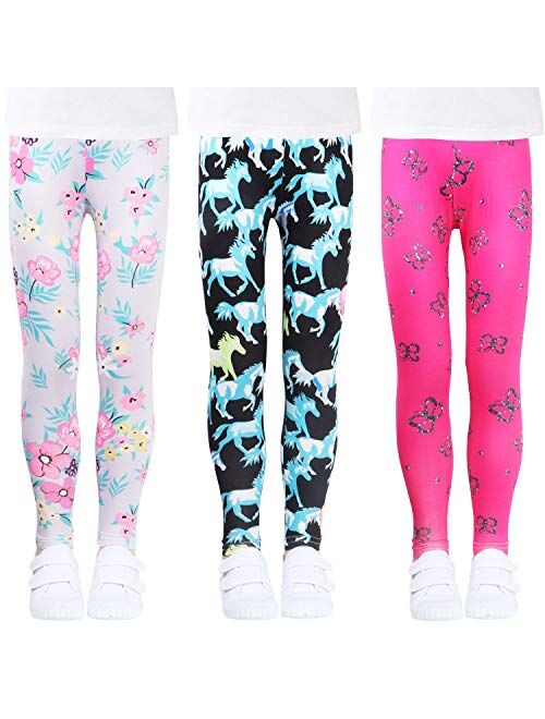 LUOUSE Printing Flower Girls Stretch Leggings Kids Ankle Length Pants Tights