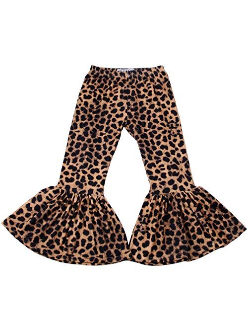 QLIyang Girls Ruffle Leggings Leopard Print Bell Bottoms Flare Pants