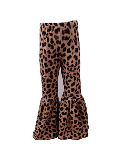 QLIyang Girls Ruffle Leggings Leopard Print Bell Bottoms Flare Pants 