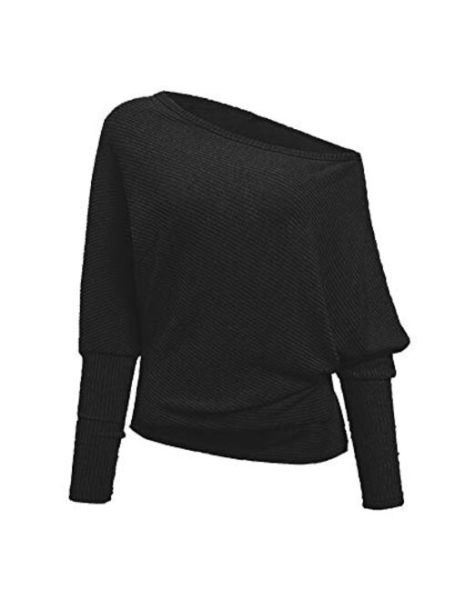 Golden service Women's Off Shoulder Sweater Knit Jumper Long Sleeve Pullover Baggy Solid Sweater