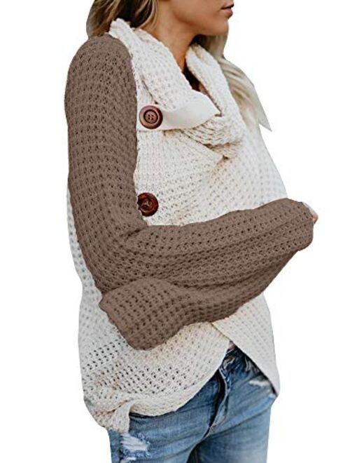 Inorin Womens Sweaters Casual Cowl Neck Chunky Cable Knit Wrap Pullover Sweater
