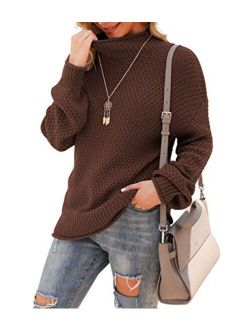Jouica Womens Turtleneck Oversized Sweaters Batwing Long Sleeve Pullover Loose Chunky Knit Jumper