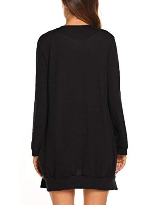 SimpleFun Womens Basic Long Sleeve Lightweight Open Front Knit Long Cardigans Sweaters with Pockets