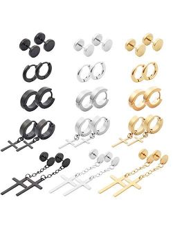 NEWITIN 15 Pairs Stainless Steel Cross Earrings Hypoallergenic Earrings Hinged Hoop Dangle Cross Earrings for Men and Women