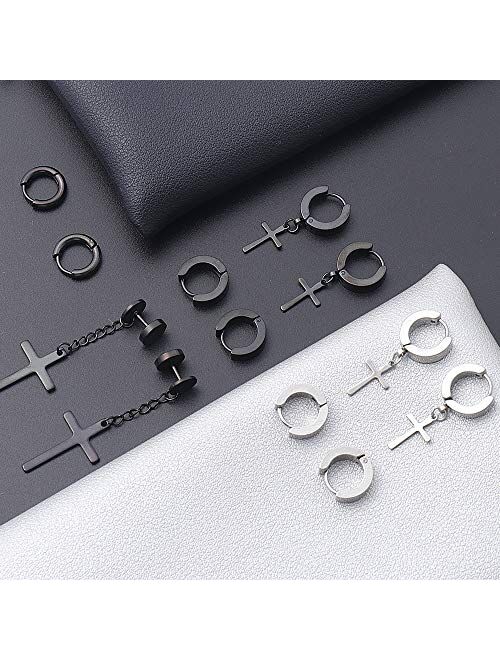 NEWITIN 15 Pairs Stainless Steel Cross Earrings Hypoallergenic Earrings Hinged Hoop Dangle Cross Earrings for Men and Women
