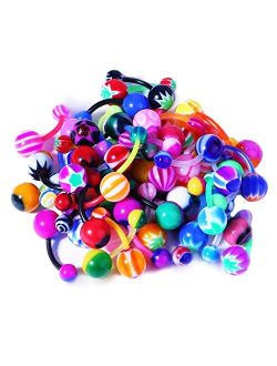 BodyJ4You 50PC Belly Button Rings Banana Barbells 14G Steel Flexible Bar Mix Color Body Jewelry