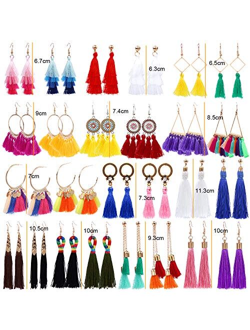 AROIC 26-32 Pairs Tassel Earrings with Colorful Tassel Long Layered Dangle Hoop Tiered Thread Earrings Set for Women Girls Jewelry Fashion and Valentine Birthd