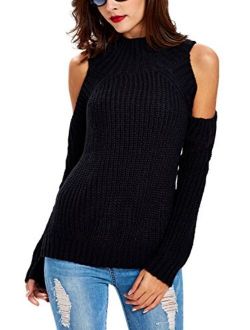 Choies Women Black Turtleneck Cut Out Cold Shoulder Ribbed Knit Slim Pullover Sweater