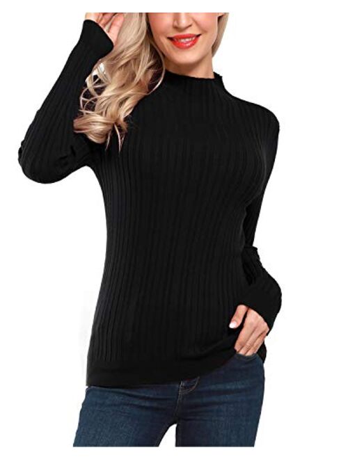 KILIG Womens Long Sleeve Soft Mockneck Pullover Sweater Fitting Basic Turtleneck Sweater Tops