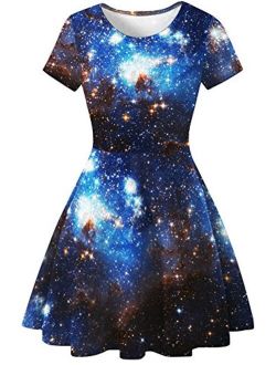Sister Amy Women's Galaxy Printed Elastic Round Neck Sleeveless Shaping Camisole Skater