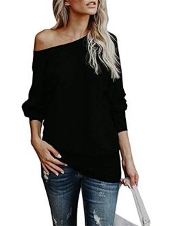 Umeko Womens Off The Shoulder Sweater Oversized Knit Long Sleeve Sweaters Tunic Tops