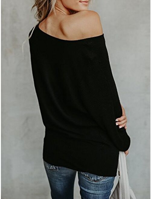 Umeko Womens Off The Shoulder Sweater Oversized Knit Long Sleeve Sweaters Tunic Tops