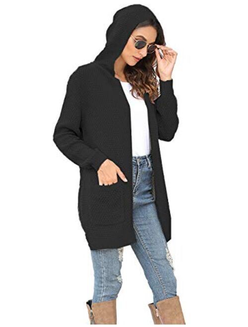 Beecarchil Women's Long Sleeve Hoodie Sweaters Open Front Cardigan with Pockets