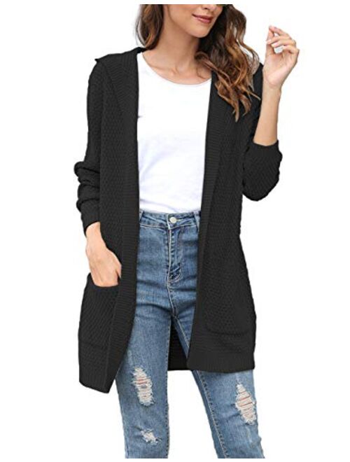 Beecarchil Women's Long Sleeve Hoodie Sweaters Open Front Cardigan with Pockets