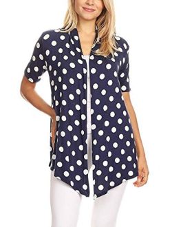 Women's Solid & Printed Short Sleeves Open Front Draped Cardigan/Made in USA