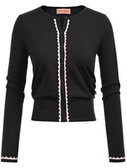 Women Button Knit Cardigan Contrast Color Long Sleeve Shrug BP779