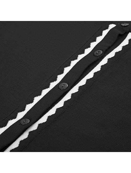 Belle Poque Women Button Knit Cardigan Contrast Color Long Sleeve Shrug BP779