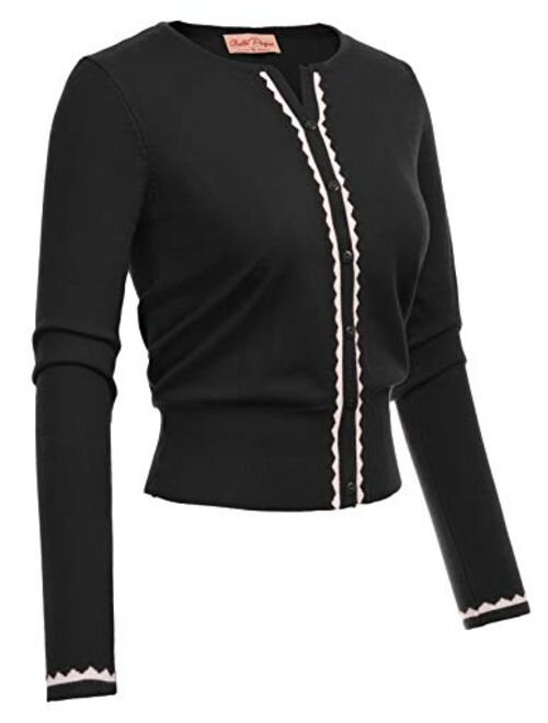 Belle Poque Women Button Knit Cardigan Contrast Color Long Sleeve Shrug BP779