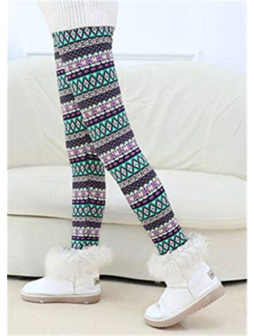 Rysly Girls Winter Thick Warm Long Pants Printing Fleece Lined Leggings