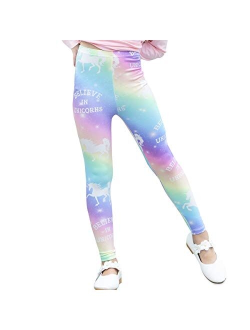 Kid Girls Unicorn Rainbow Mermaid Leggings Soft Stretchy Pants High Waist Slim Tights