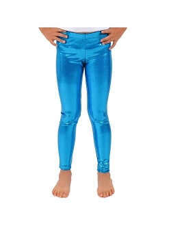 Loxdonz Girls Shiny Wet Look Leggings Kids Liquid Metallic Dance Footless Tights Pants