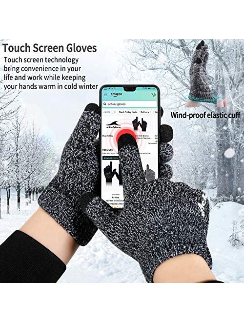 Achiou Winter Knit Gloves Thicken Warm Touchscreen Thermal Soft Lining Texting Generation Upgraded