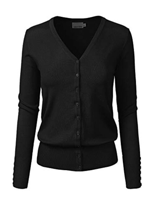 Design by Olivia Women's Classic Button Down Long Sleeve V-Neck Soft Knit Sweater Cardigan