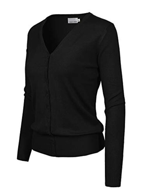 Design by Olivia Women's Classic Button Down Long Sleeve V-Neck Soft Knit Sweater Cardigan