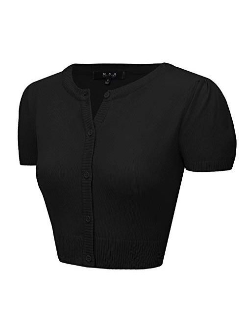 YEMAK Women's Cropped Bolero Button Down Short Sleeve Cardigan Sweater (S-L)