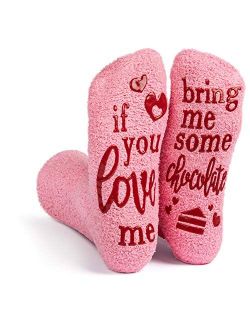 Lavley - Womens Novelty Socks - Soft Cozy Pink Fuzzy 'If You Love Me' Socks