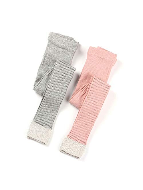 COTTON DAY 2 Pairs Rib Cotton Knit Kids Girls Fashion Footless Ankle Legging