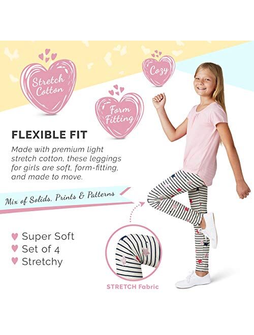 Buy VIGOSS 4 Pack Leggings for Girls, Soft Stretch Cotton and Stylish,  Solid Colors and Patterns online