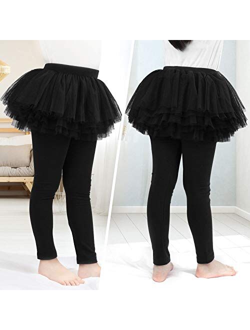 BOOPH Little Girls Footless Leggings with Ruffle Tutu Skirts Kids Tights Pants