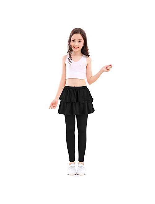 slaixiu Girls Leggings Skirt Stretchy Printing Brown Skirtpants 4-11 Years