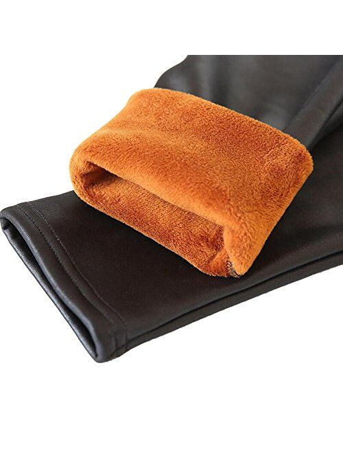 Hiigoo Girls Black Elasticity Faux Leather Pants Kids Thick Leggings Warmth Trousers for 2-14 Years Old Children