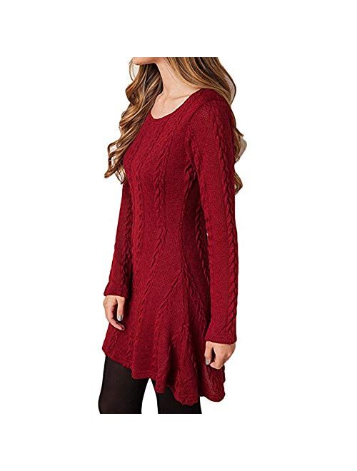 HAPEE Sweater Dresses Tunic for Women, Long Sleeve Crewneck Knit Pullover Sweater